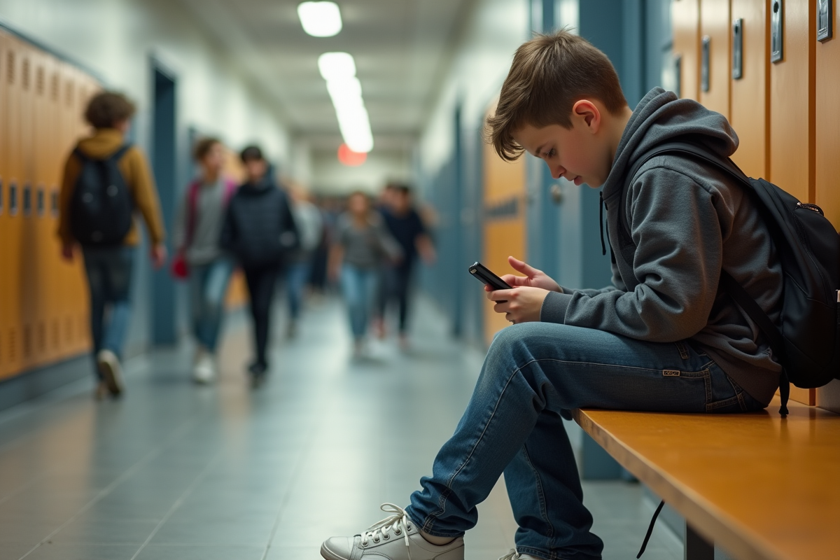 Adolescent regardant un camarade qui vole son téléphone