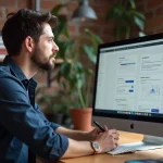 Designer web indépendant travaillant sur un site WordPress dans un studio créatif chaleureux