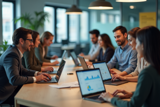Equipe d'affaires diverse collaborant autour d'une table avec Zendesk