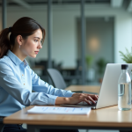 Jeune femme concentrée utilisant Excel sur son ordinateur au bureau