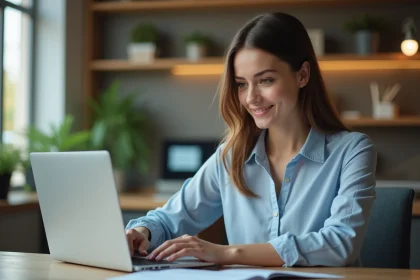 Jeune femme au bureau utilisant Excel sur son ordinateur