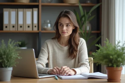 Femme en tenue décontractée dans un bureau moderne