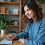 Jeune femme au bureau utilisant un raccourci d'impression