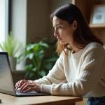 Femme assise au bureau regardant son écran d'ordinateur
