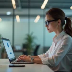 Femme au bureau travaillant sur son ordinateur portable