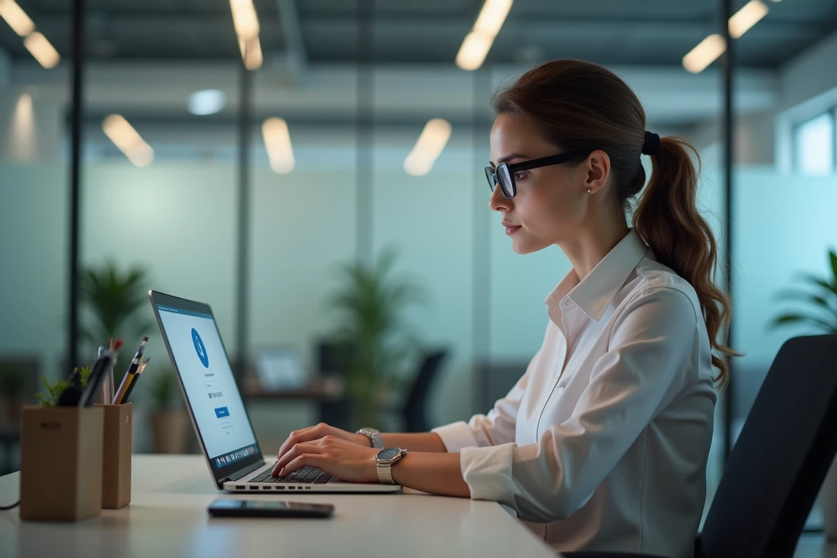 Femme au bureau travaillant sur son ordinateur portable