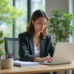 Femme d affaires au bureau utilisant son webmail