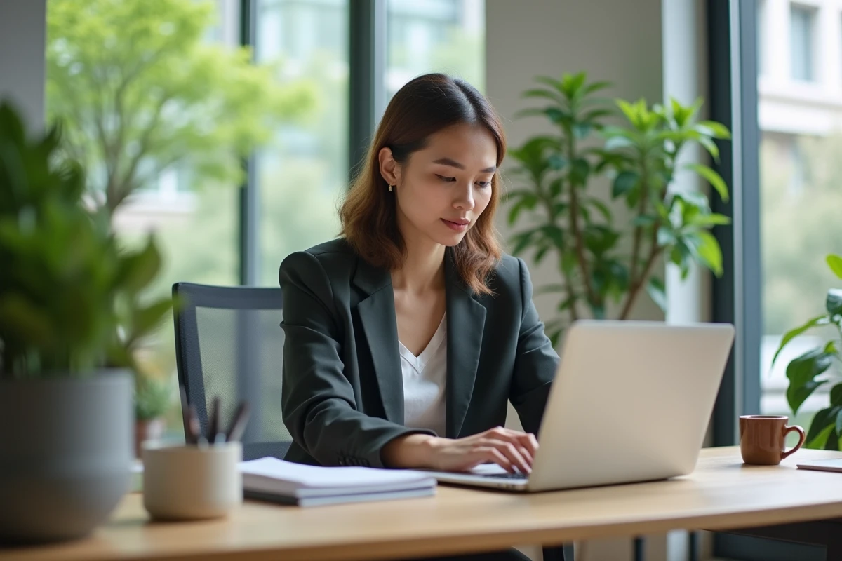 Femme d affaires au bureau utilisant son webmail