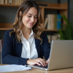Femme organisée avec un ordinateur dans un bureau professionnel