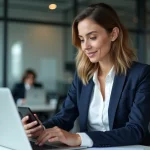 Femme d'affaires concentrée au bureau avec ordinateur