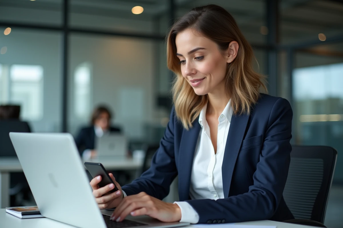 Femme d'affaires concentrée au bureau avec ordinateur