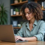 Femme confiante travaillant sur un ordinateur dans un bureau moderne