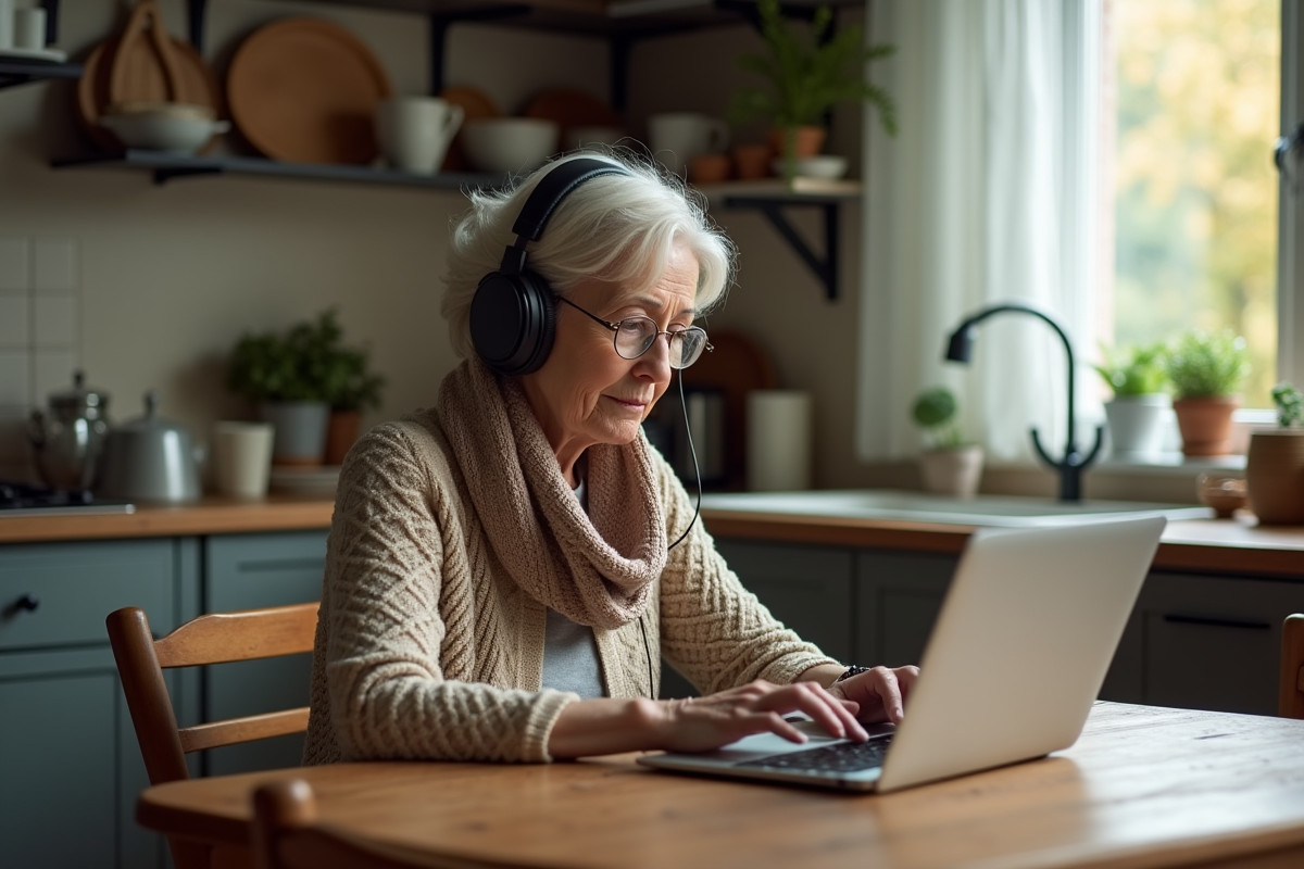 Femme aveugle utilisant un lecteur d