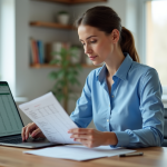 Femme travaillant sur un ordinateur dans un bureau lumineux