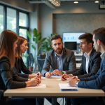 Groupe de professionnels en réunion dans un bureau moderne