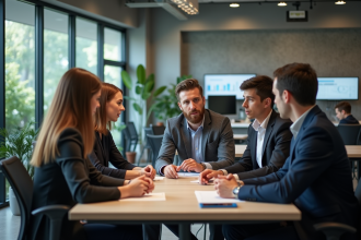 Groupe de professionnels en réunion dans un bureau moderne