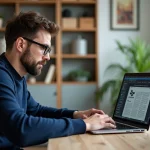 Homme en bureau lisant un magazine PC Expert sur son ordinateur