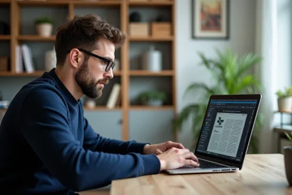 Homme en bureau lisant un magazine PC Expert sur son ordinateur