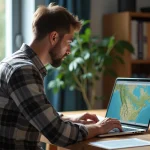 Homme d age moyen utilisant un ordinateur portable pour ouvrir un fichier gpx