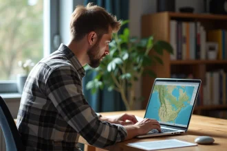 Homme d age moyen utilisant un ordinateur portable pour ouvrir un fichier gpx
