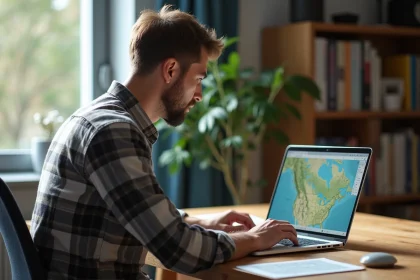 Homme d age moyen utilisant un ordinateur portable pour ouvrir un fichier gpx