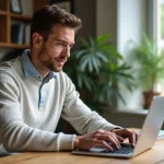 Homme détendu utilisant son laptop pour accéder à Mafreebox
