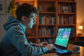 Jeune homme installant des ROMs Pokémon GBA en français sur un émulateur via son ordinateur portable
