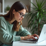 Jeune femme française regardant du code HTML sur son ordinateur