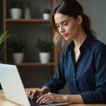 Jeune femme professionnelle travaillant sur son ordinateur
