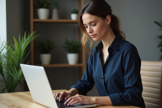 Jeune femme professionnelle travaillant sur son ordinateur