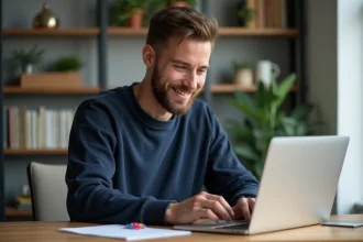 Jeune homme concentré arrangeant des clips dans un bureau moderne