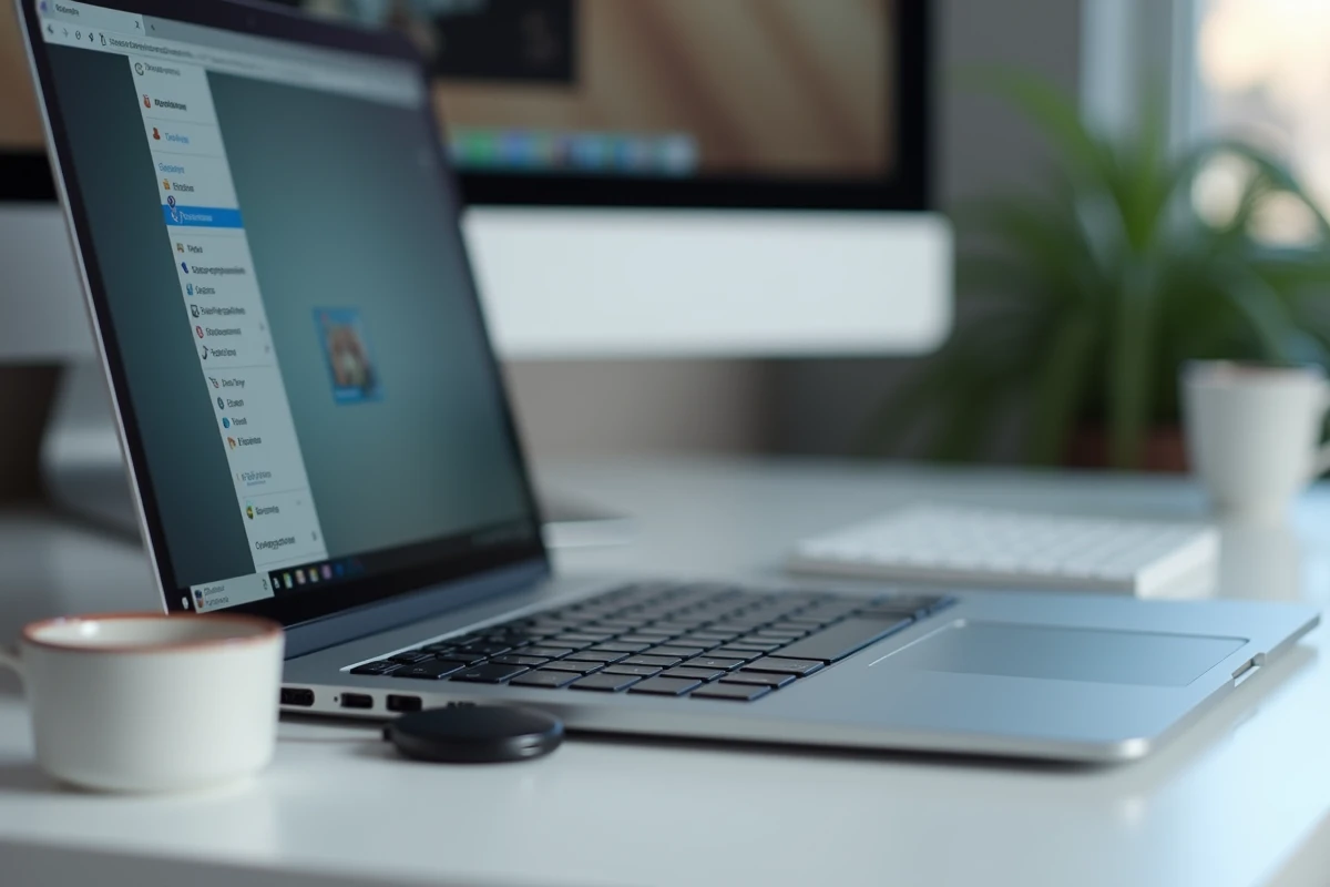 Gros plan sur le menu de diffusion Google Chrome pour connecter un Chromecast depuis un ordinateur portable