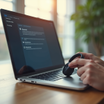 Ordinateur portable moderne avec connexion Bluetooth en action
