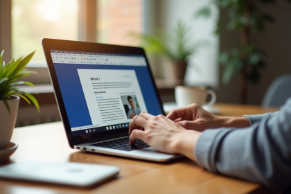 Ordinateur portable sur un bureau lumineux en maison