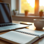 Bureau avec ordinateur portable et notes pour blog
