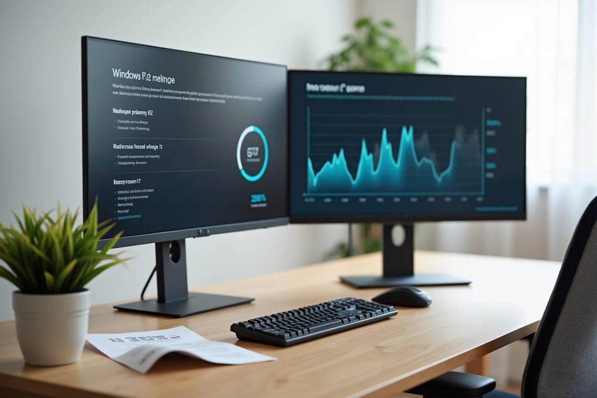 Bureau gamer avec paramètres Windows mal configurés affichant une consommation PC inutilement élevée