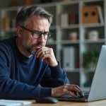 Homme en bureau avec erreur de connexion sur son ordinateur