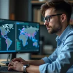 Homme professionnel informatique travaillant sur réseaux IPv4 et IPv6