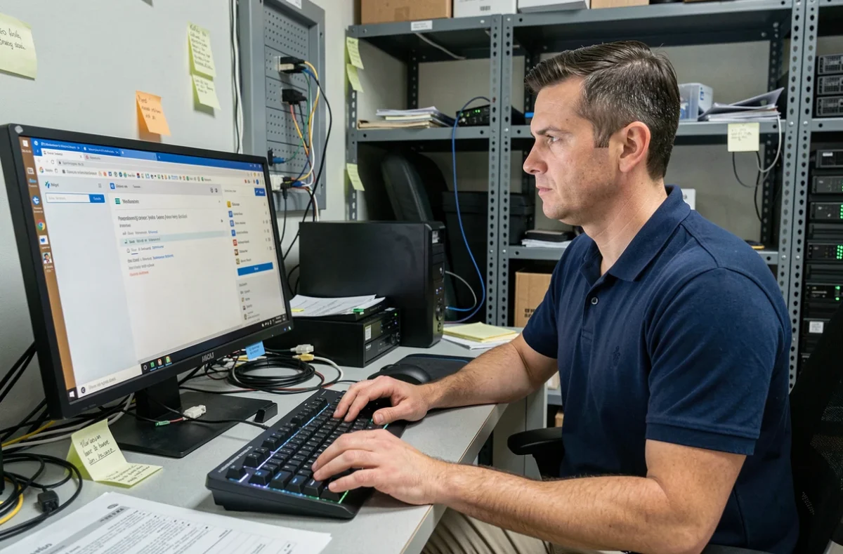 Technicien informatique universitaire analysant les problèmes de performance du webmail Unicaen sur plusieurs écrans