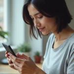 Femme tenant un smartphone Samsung pour vider la corbeille et libérer de la mémoire